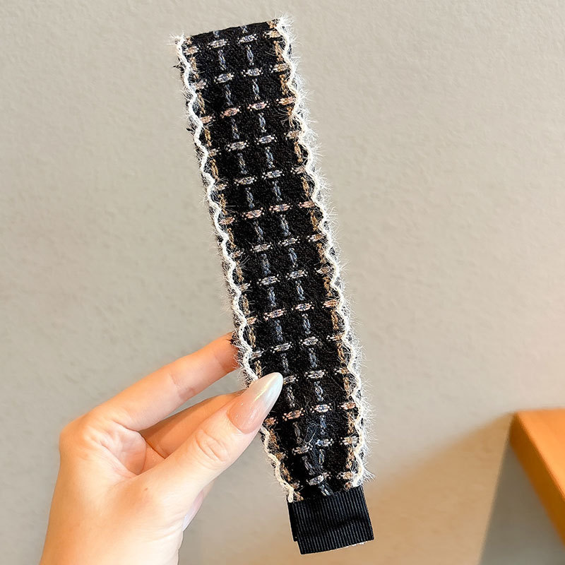 Flor triturada de punto banda de cabello fijación francesa velcro pegatinas para el cabello mujeres no comprimen el cabello lavar la cara banda de cabello tocado