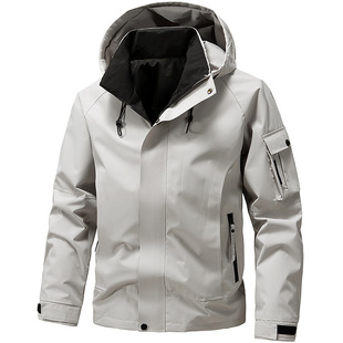 Men's Hooded Jacket for Spring and Autumn, Trendy Casual Versatile Workwear Jacket, Fashionable Sports Simple Outdoor Windbreaker