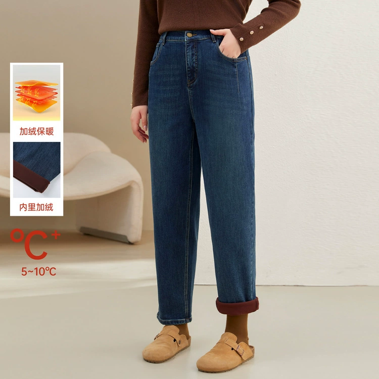 Великие и красивые женские повседневные простые поездки дикие бархатные теплые джинсы жирные mm2024 зимние новые