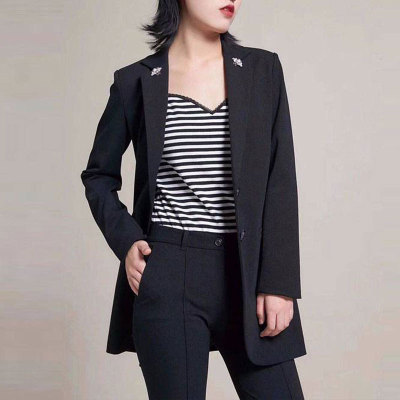 职业阿玛施特品牌旗舰店2021春秋装新款中长款黑色职业西装外套女|ru
