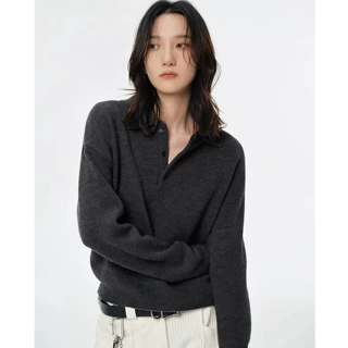 高品质羊毛 M*iu系叠穿复古百搭Polo翻领针织毛衣 K1113