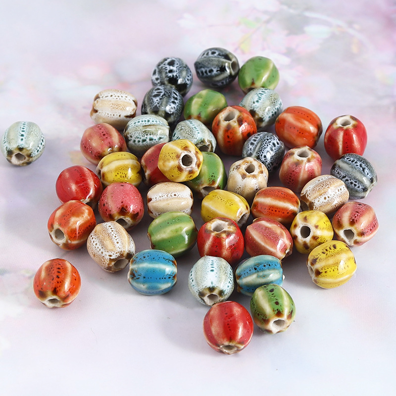 Retro style small watermelon ceramic beads 10mm pumpkin porcelain…
