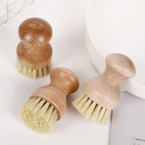 Beech wood long and short handle pot brush kitchen supplies dish towel luffa slice does not hurt the pot hand sisal cleaning brush tool