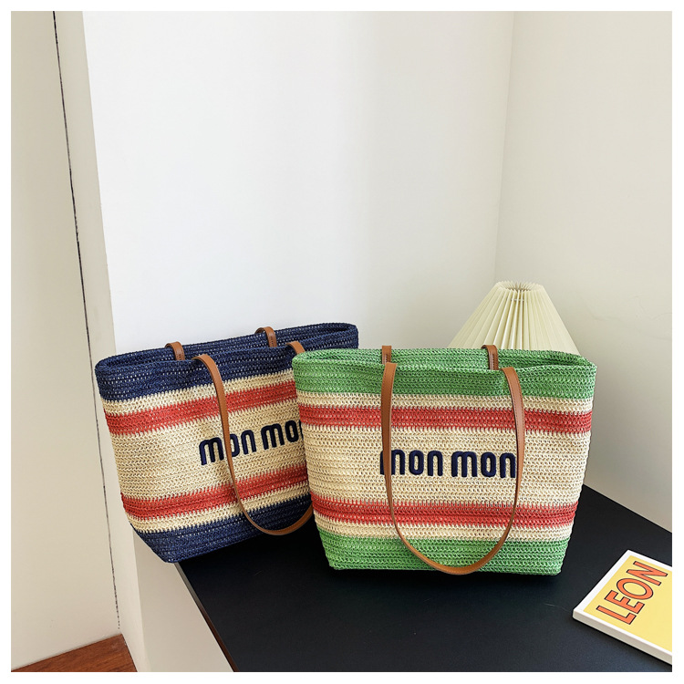 Femmes Mode Lettre Surface Molle Carré Fermeture Éclair Sac À Main Paille Sacs À Bandoulière display picture 5