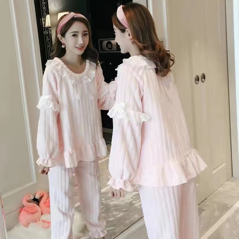 Pijamas de invierno las mujeres coral fleece dulce lindo Otoño e Invierno engrosada franela corte princesa estilo desgaste del hogar traje