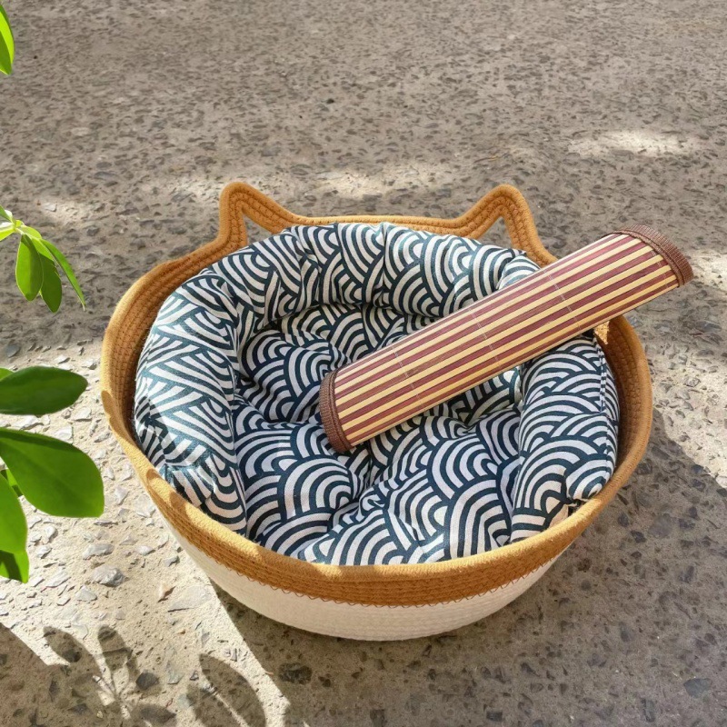 면고양이귀 + 물고기무늬 쿠션 + 베개 + 매트