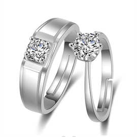 跨境电商热卖热卖戒指简约时尚流行镶嵌锆石女款银饰情侣指环批发