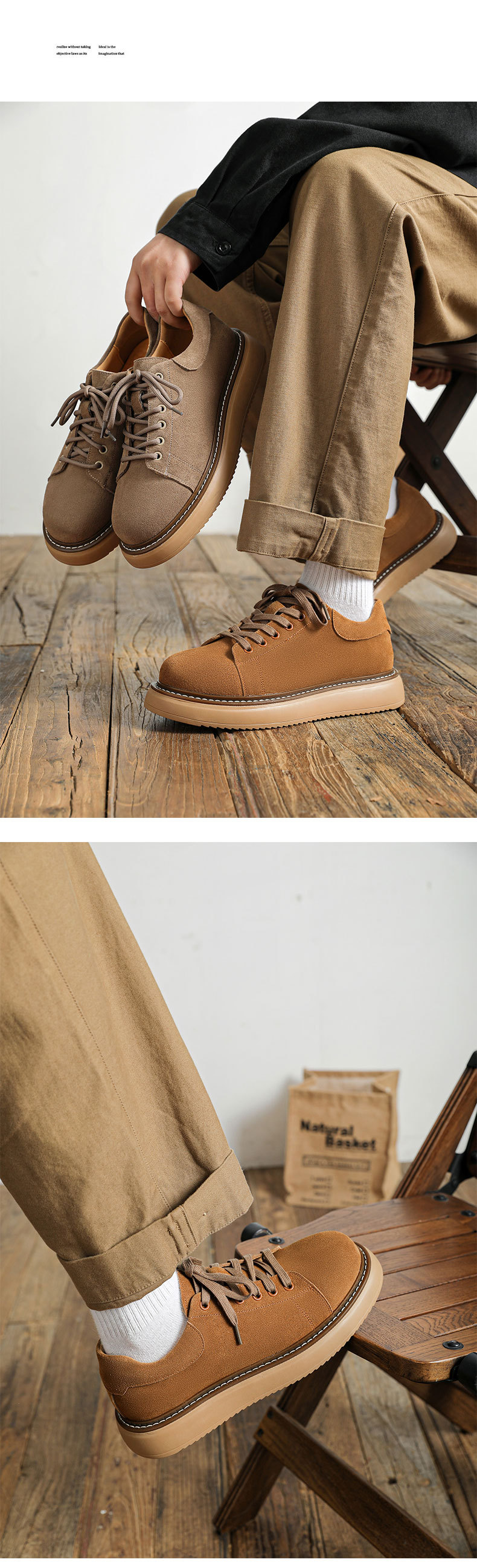 Men's Genuine Suede Leather Desert Boots Raised Casual Shoes_voghion.com