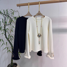 深圳南油长袖打底衫女装冬季新款加厚新中式袖口毛边百搭打底上衣