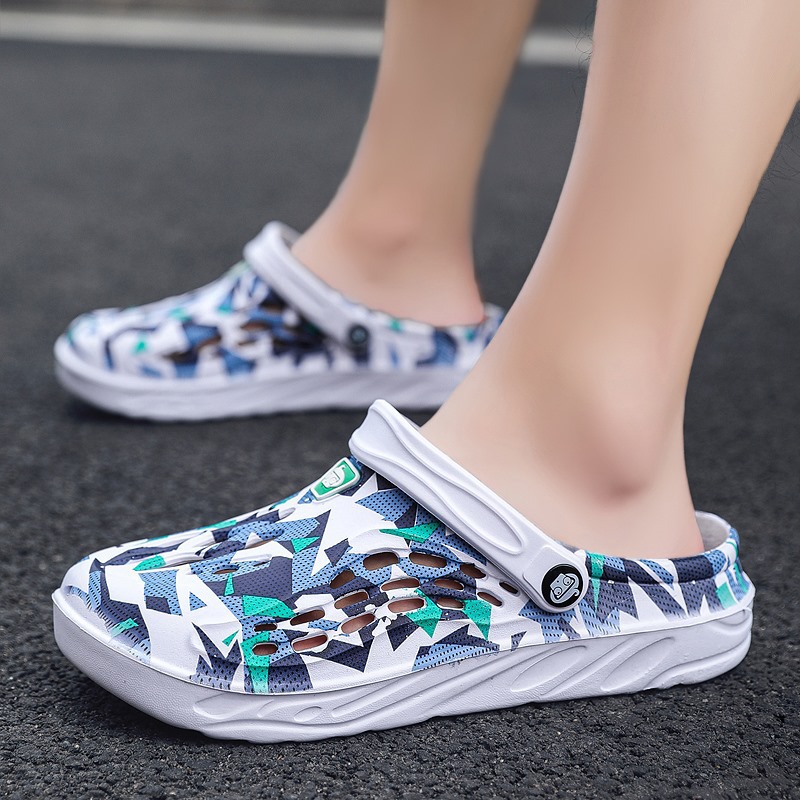 Cross-border Summer Men's Sandals Outdoor Camouflage Hole Shoes OUTWearing Sandals Home Half Slippers Beach Shoes plus size Slippers