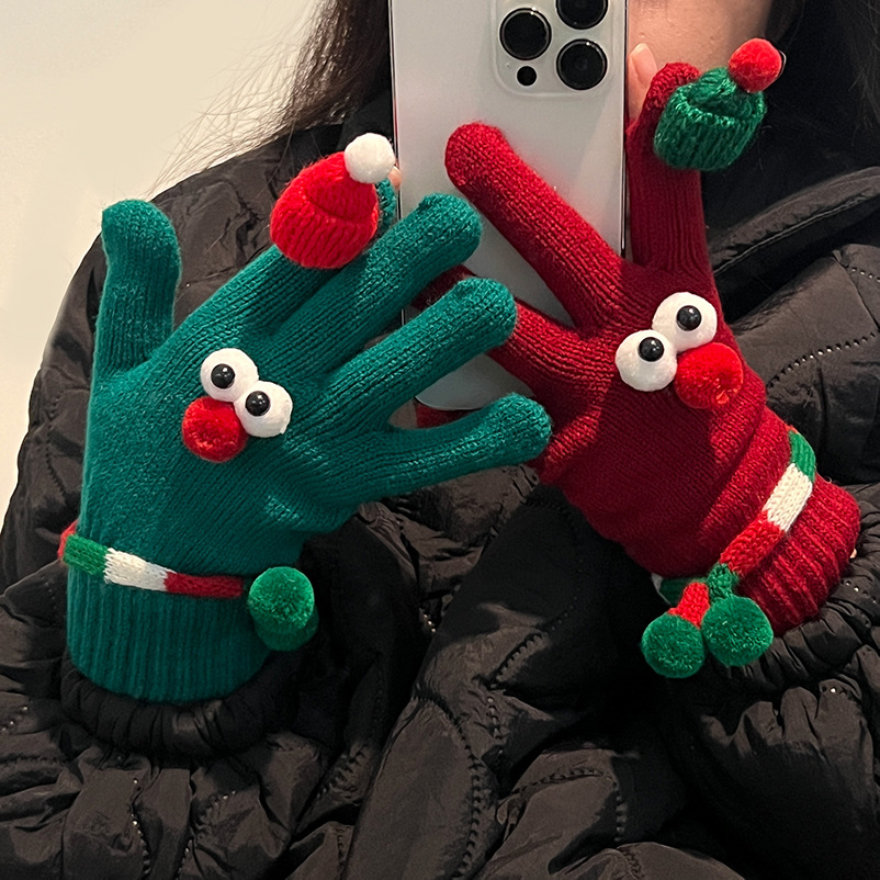 겨울 학생 새해 크리스마스 빨간 손가락 없는 장갑 여성용 귀여운 눈 커플 두꺼운 라이딩 따뜻한 터치 스크린
