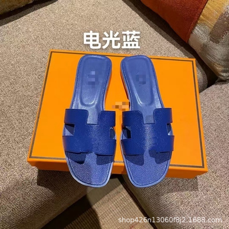 外贸经典款H家拖鞋女夏季高版本休闲一字型羊皮平底拖鞋批出货快|undefined