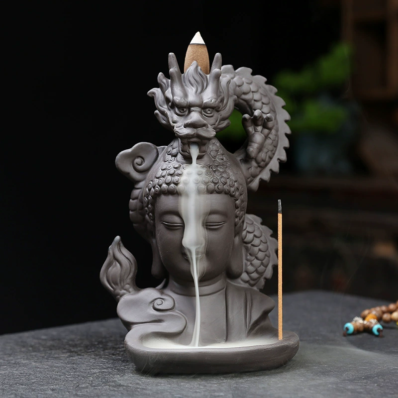 Керамическая курильница из фиолетовой глины для подношений, с благоприятными узорами дракона и облаков, предмет домашнего декора, создающий религиозную атмосферу с элементами дзен.