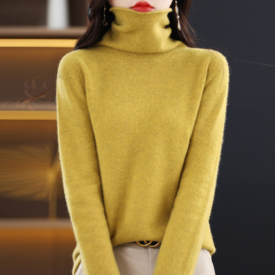 2022 Autumn and winter Cross border Ladies Sweater Korean Edition Pile collar seamless Line Clothing Cardigan Solid Base coat