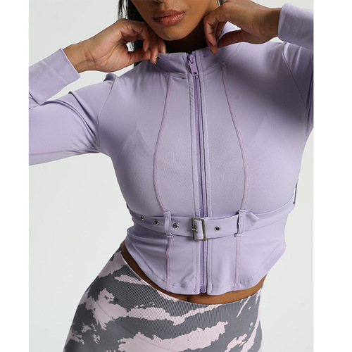 Motorcycle style cycling sports tops for women autumn and winter stand-up collar tight jackets for women long-sleeved yoga fitness clothes