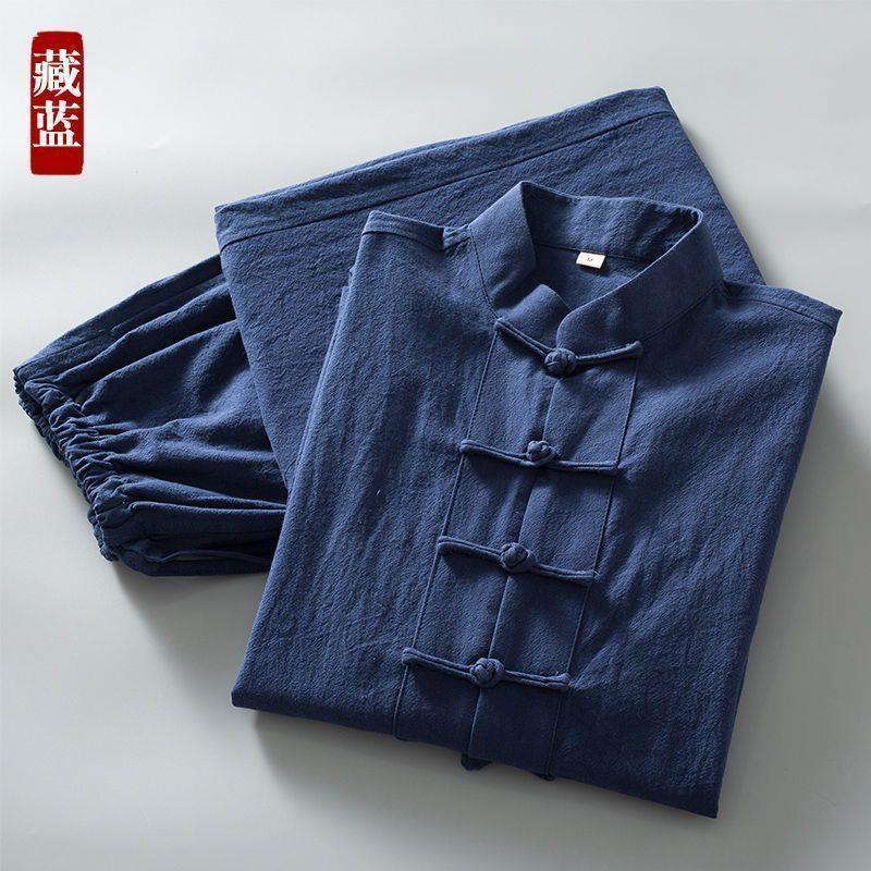 Traje Tang, traje de hombre, otoño, algodón y lino, traje de manga larga, estilo chino, ropa de hombre de mediana edad y anciano, traje de túnica para padre, ropa de anciano image 8