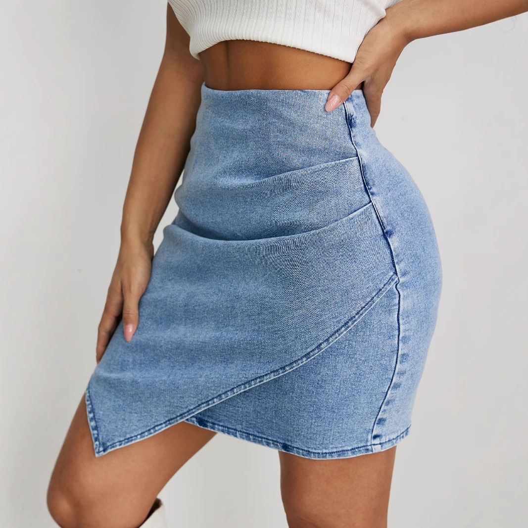 Women's Clothing New High Waist Pleated Irregular Denim Hip Skirt_voghion.com