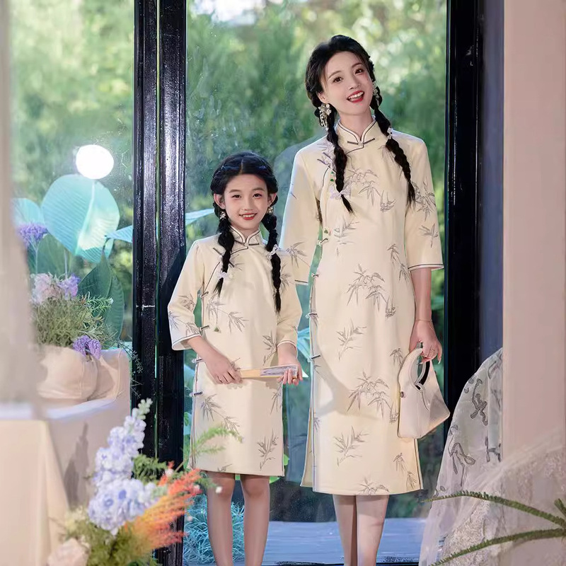 asian dress up party Chinese dress qipao for women kids party performance dress up oriental  cheongsam meeting dress embroidered parent-child clothing