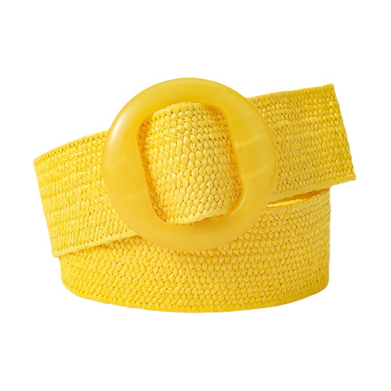 Straw woven elastic retro waist belt