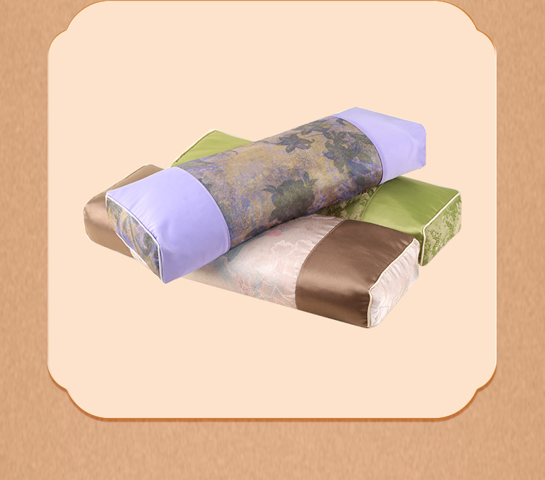 Mugwort Buckwheat Cervical Pillow Chinese Style Neck Support Sleep Pillow with Satin Cover preparation