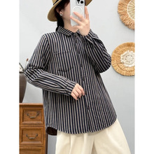 夹棉衬衫长袖休闲宽松条纹文艺韩版纯棉2025秋冬新款保暖棉衣外套