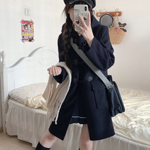 冬季2023新款JK校供毛呢外套秋冬新款中长款学院风百搭牛角扣大衣