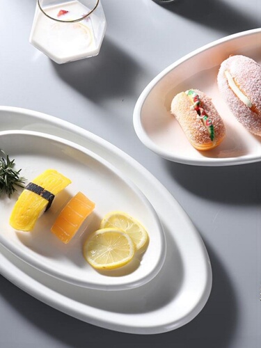 58C1 fish plate for home use  new ceramic thickened pure white steamed fish plate thick edge oval restaurant rice hotel