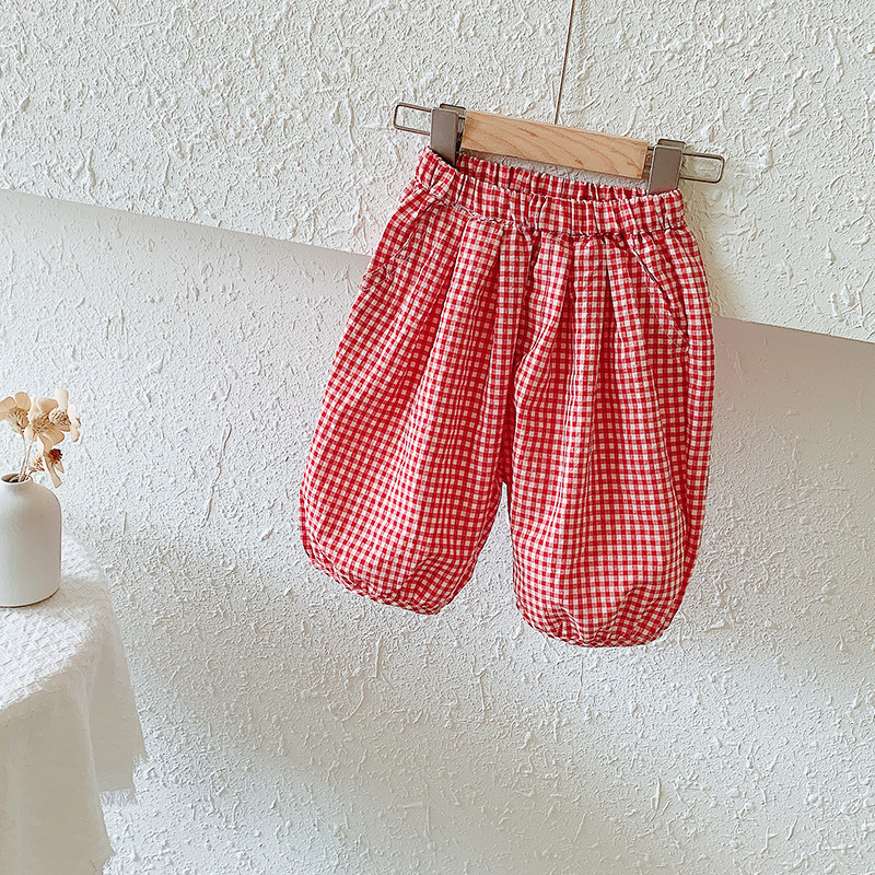 儿童2021夏季新款女童韩版格子休闲裤中小童宽松束脚裤小宝宝裤子|ms