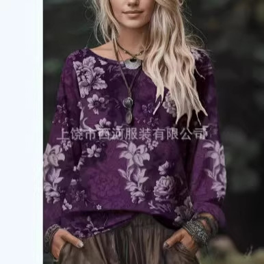 2026 Early Autumn New Christmas Style Large Size Long-Sleeved T-Shirt with Geometric Pattern 3D Printed Round Neck Top for Women 2026 Early Autumn New Christmas Style Large Size Long-Sleeved T-Shirt with Geometric Pattern 3D Printed Round Neck Top for Women