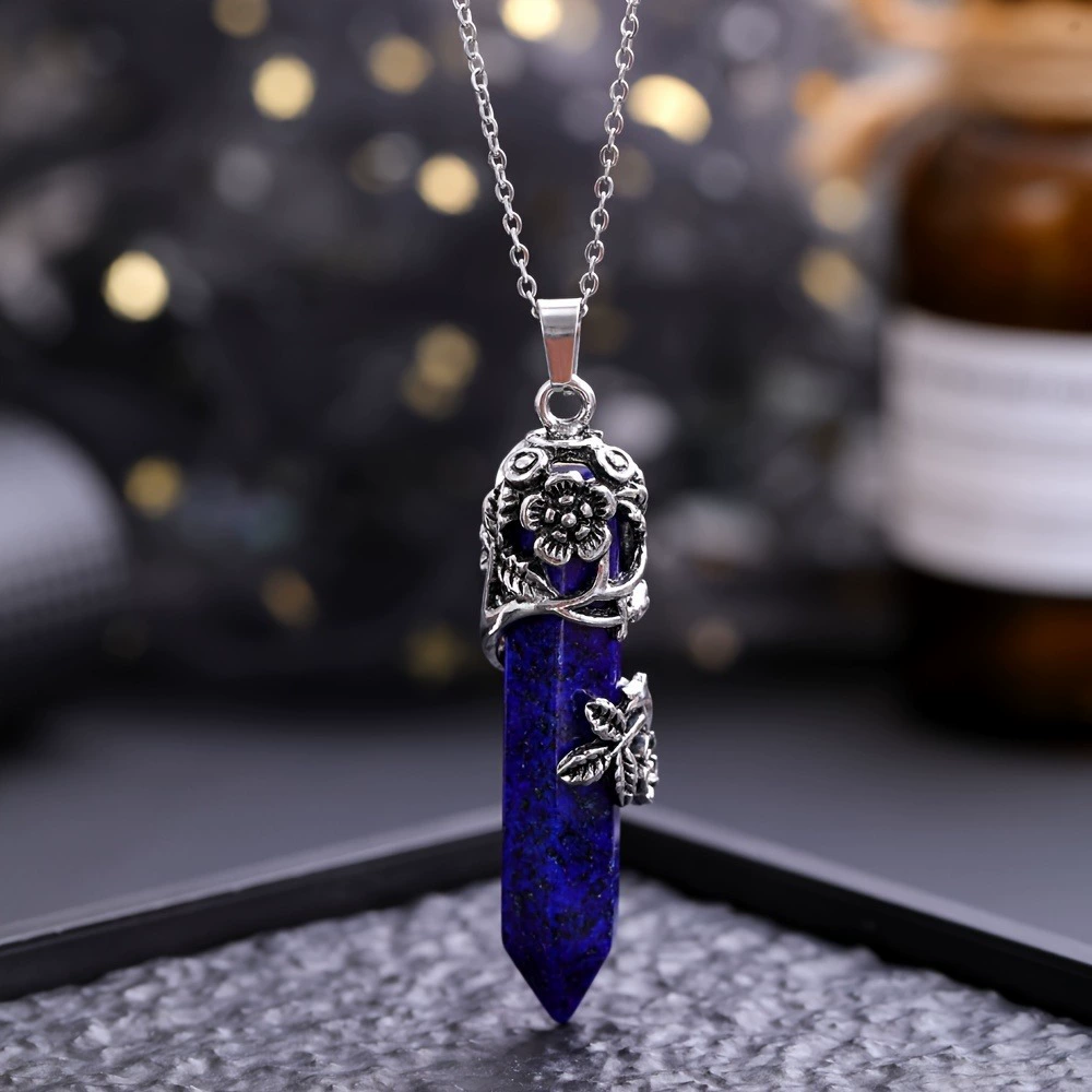 Organic crystal with amethyst, hexagonal pendant, necklace, accessory, Amazon