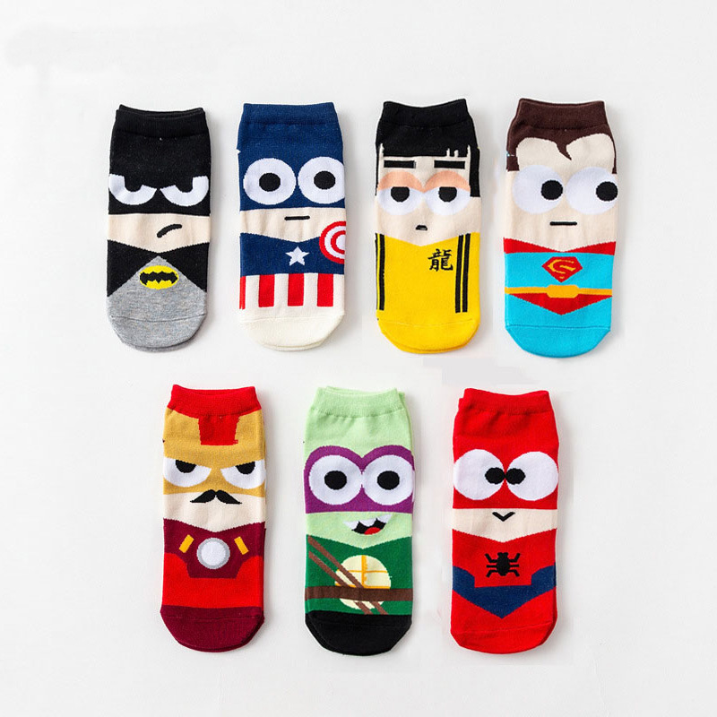 Spring and Autumn socks super hero cartoon low-top men's fashionable socks funny Superman Spider-Man men's socks
