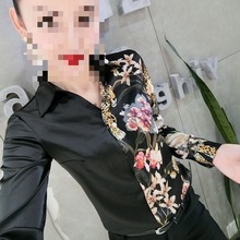 雪纺衬衫女长袖年秋季新款气质缎面拼接印花上衣洋气小衫