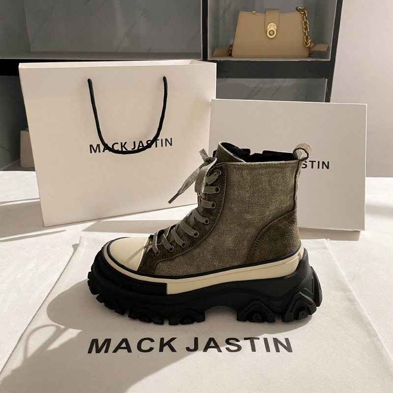 Luji – chaussures montantes en toile de denim pour femmes, véritable station européenne, nouvelles bottes Martin à semelles épaisses, bottes courtes de niche, printemps 2024_voghion.com