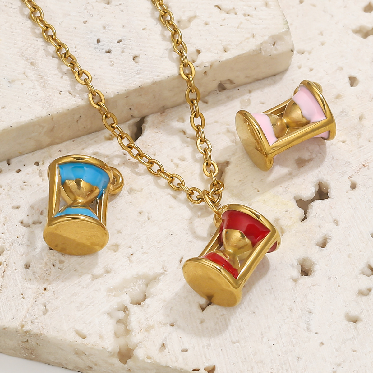 Acero inoxidable chapado en oro de 18k oro color oro goteo de aceite reloj de arena colgante accesorios de joyería DIY