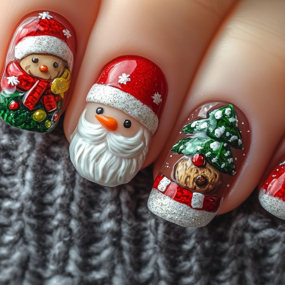 Ventas transfronterizas de dibujos animados navideños manicuras Santa Pan de jengibre hombre usa un parche de uñas 24 piezas de parche de uñas