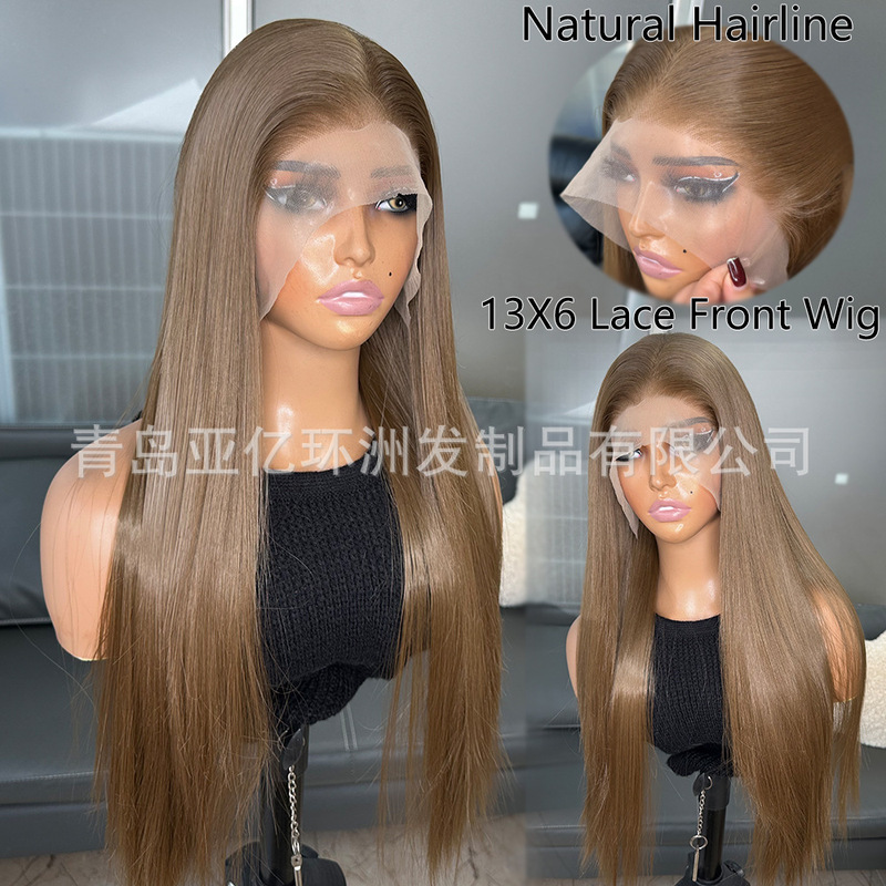 African Wig Linen 10# Front Lace Wig Wholesale Women's Long Straight Hair High-end Japanese Silk Chemical Fiber Headset