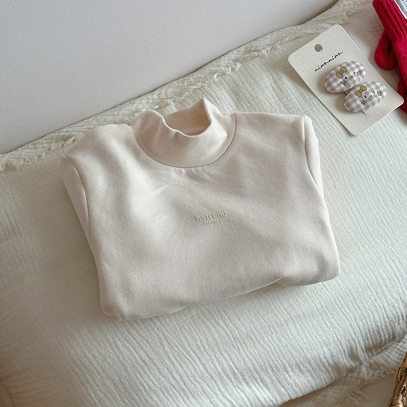 Camiseta caliente de piel caliente ~ niñas padres-hijos camiseta de cuello medio alto camiseta de base de lana de seda de manga larga