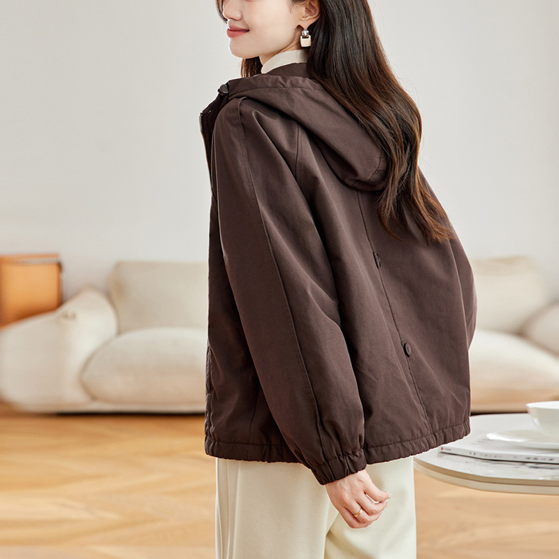 Women's Jacket Autumn 2025 New Loose Casual Hooded Petite Trench Coat Short Workwear Jacket Top Trendy