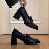 Ready stock ~ Retro versatile thick heel heightening loafers for women 2025 new British style small commuting leather shoes