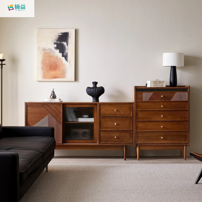 Japanese Sideboard Solid Wood Tea Cabinet Living Room Storage Cabinet Wall Cupboard French Retro Side Cabinet Boxwood Cabinet