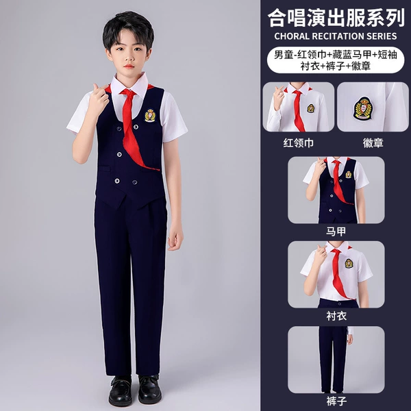 Neckerchief for boys, vest, shirt, trousers, badge