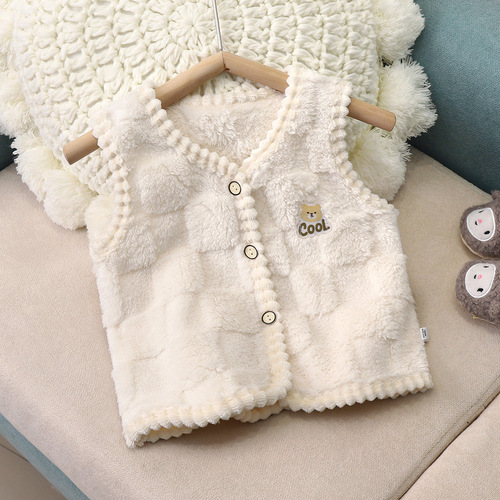 Children's Fleece Vest for Boys and Girls, Stylish Backless Top for Toddlers, Dual-Side Fleece Cardigan, Outerwear, Thick and Warm Baby Vest