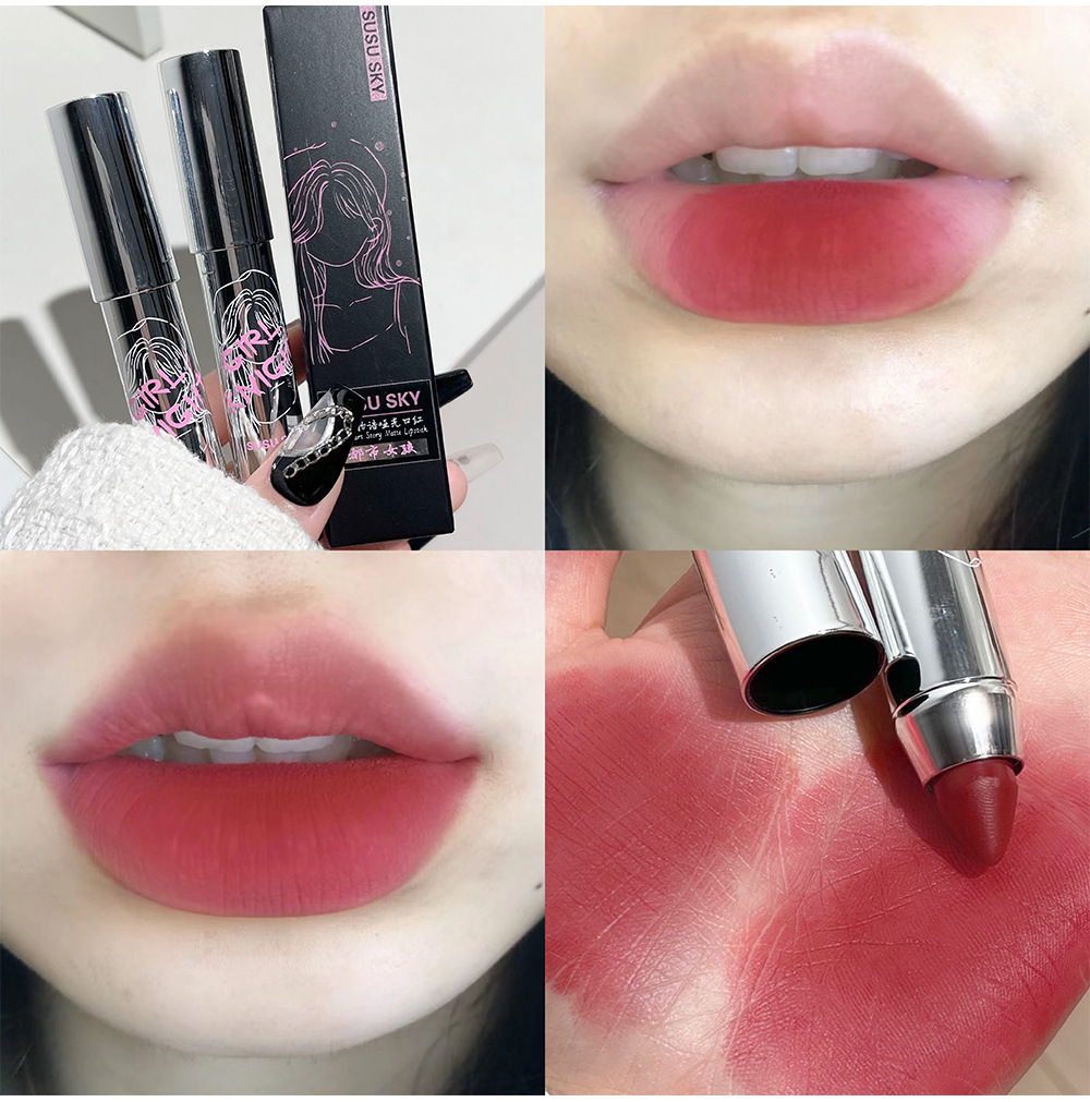 SUSU SKY Sweet Core Story Matte Lipstick Velvet Whitening Lip Gloss Rich Color Color without drying out Cross-border makeup undefined