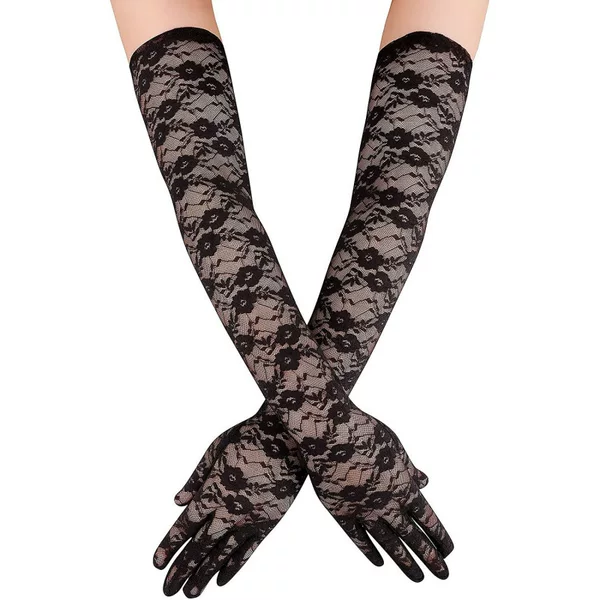 55cm Extra Long Lace Gloves Women's Thin Gloves Summer Sun Protection Black White Lace Small Flower Gloves