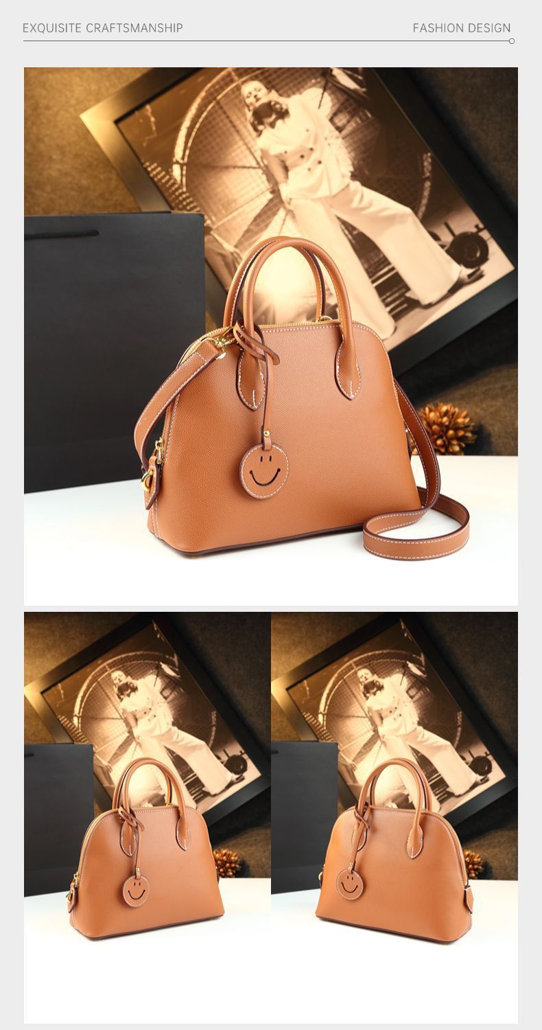 Túi xách nữ thời trang kiểu vỏ sò, đeo vai và đeo chéo, chất liệu da thật, phong cách công sở — kaki, nâu, trắng, đen chi tiết 11