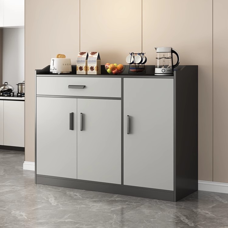 Gabinete de comedor contra la pared, armario de sala de estar doméstico, armario de almacenamiento simple, armario de almacenamiento gris, armario de té