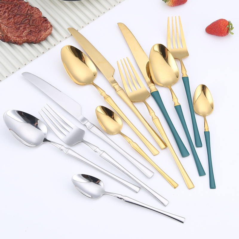 Cross-border stainless steel small waist tableware knife and fork spoon set four-piece western dessert spoon steak knife creative plating Cross-border stainless steel small waist tableware knife and fork spoon set four-piece western dessert spoon steak knife creative plating