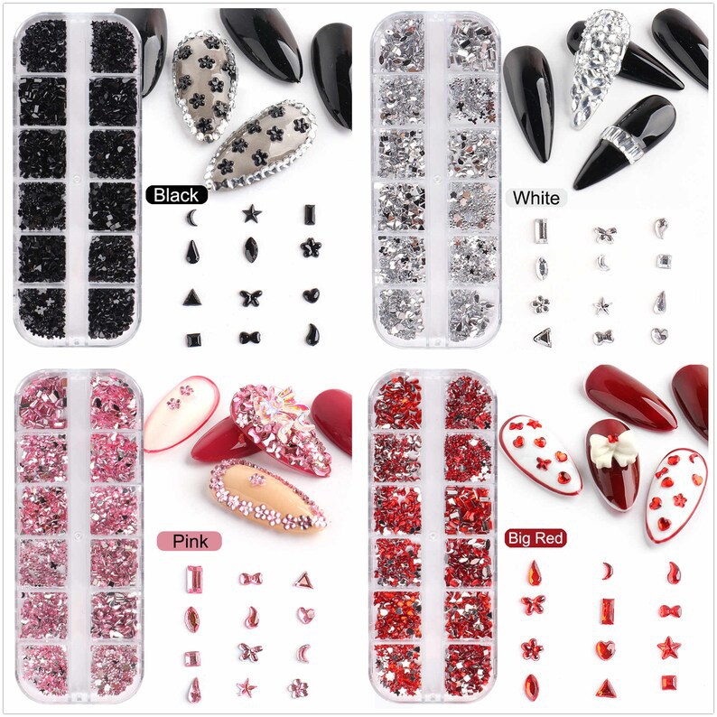 Joyas de uñas calientes transfronterizas ins12 rejilla amor estrella resina vidrio de forma especial diamante etiqueta de uñas diamante nail