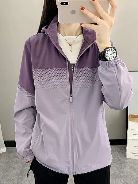 2026 Spring and Autumn New Sports Jacket for Women with Removable Hood, Windproof and Waterproof Outdoor Windbreaker, Gradient Color Mountaineering Jacket for Women