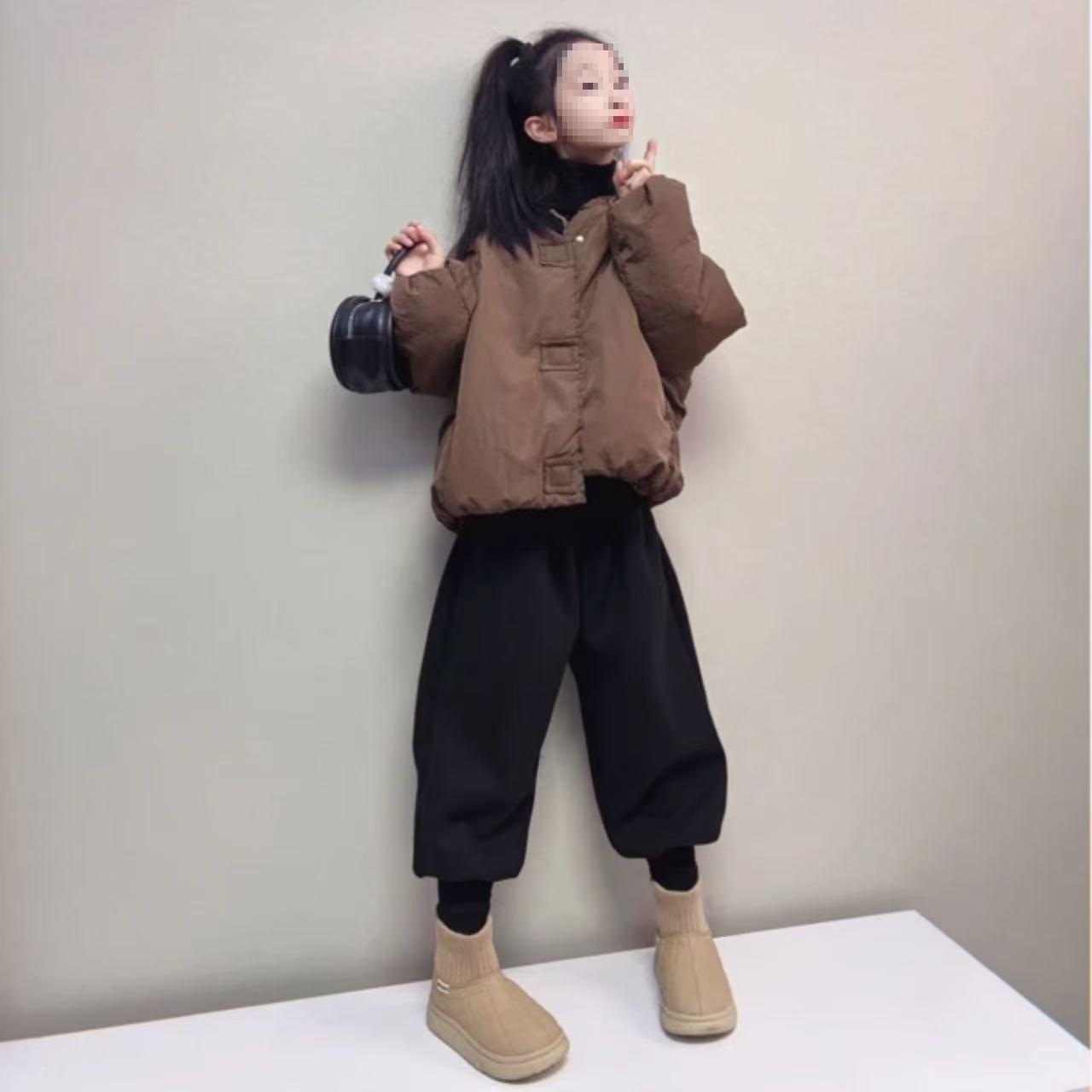 Girls' winter puffer jacket, stylish and trendy, short cotton coat for children, thickened and warm, sweet and cool cotton jacket for older kids